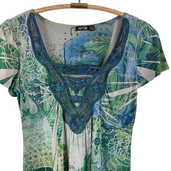 Apt. 9 Green & Blue Print Top Size Small - Picture 2 of 9